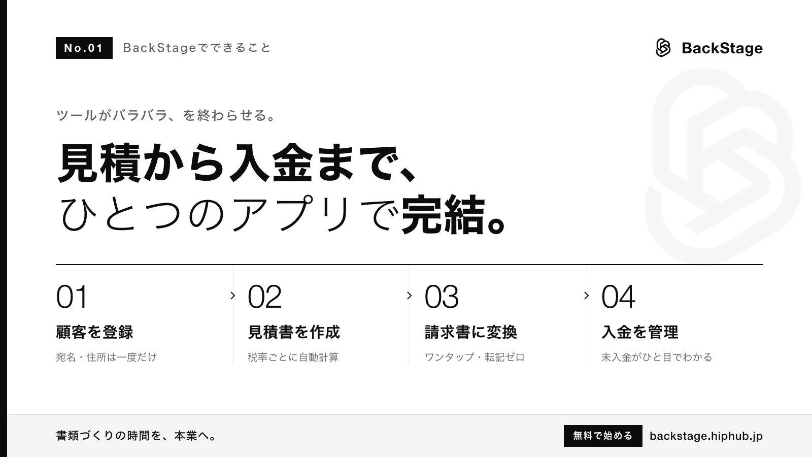 BackStageでできること #01｜見積→請求→入金、これ1つで完結