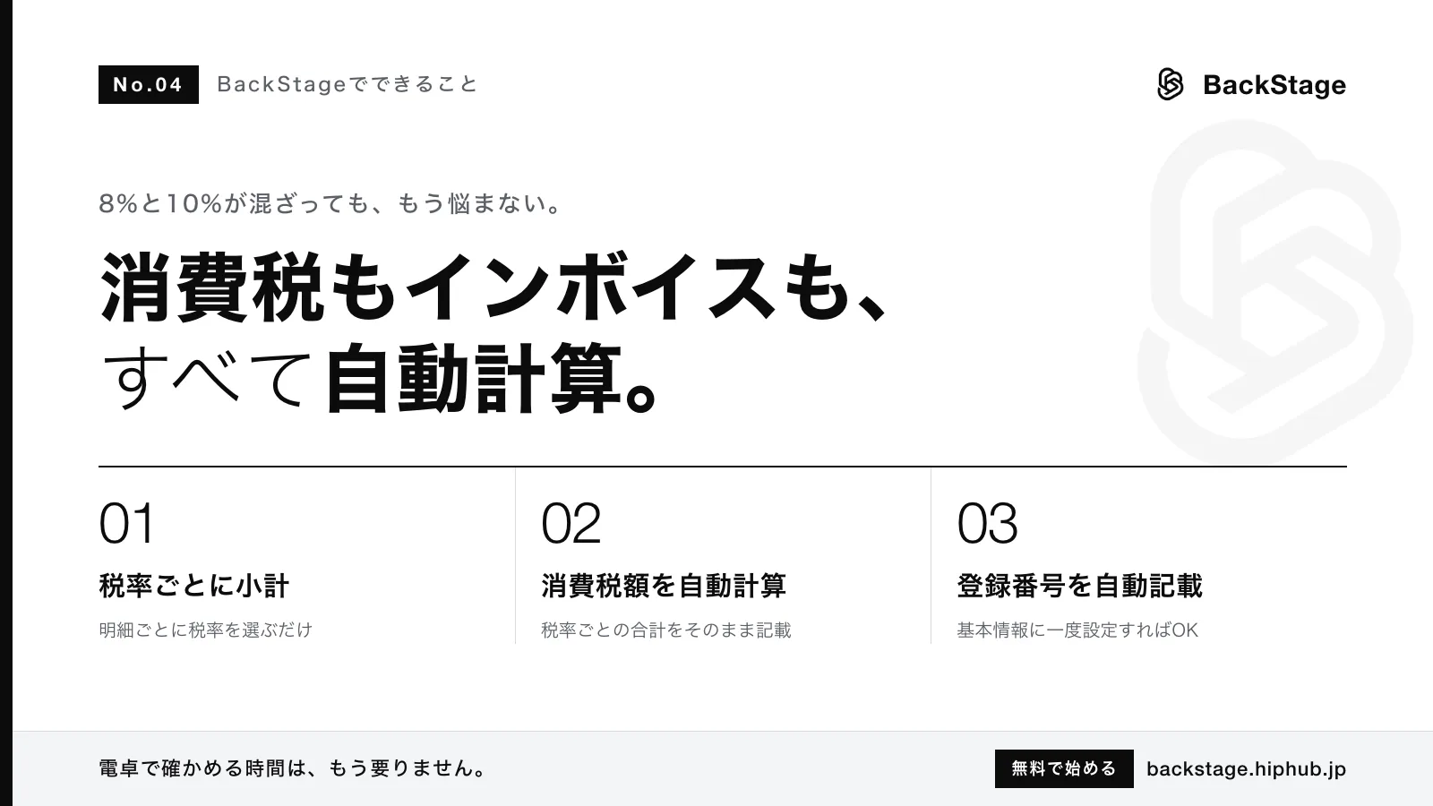 BackStageでできること #04｜消費税・インボイスの自動計算