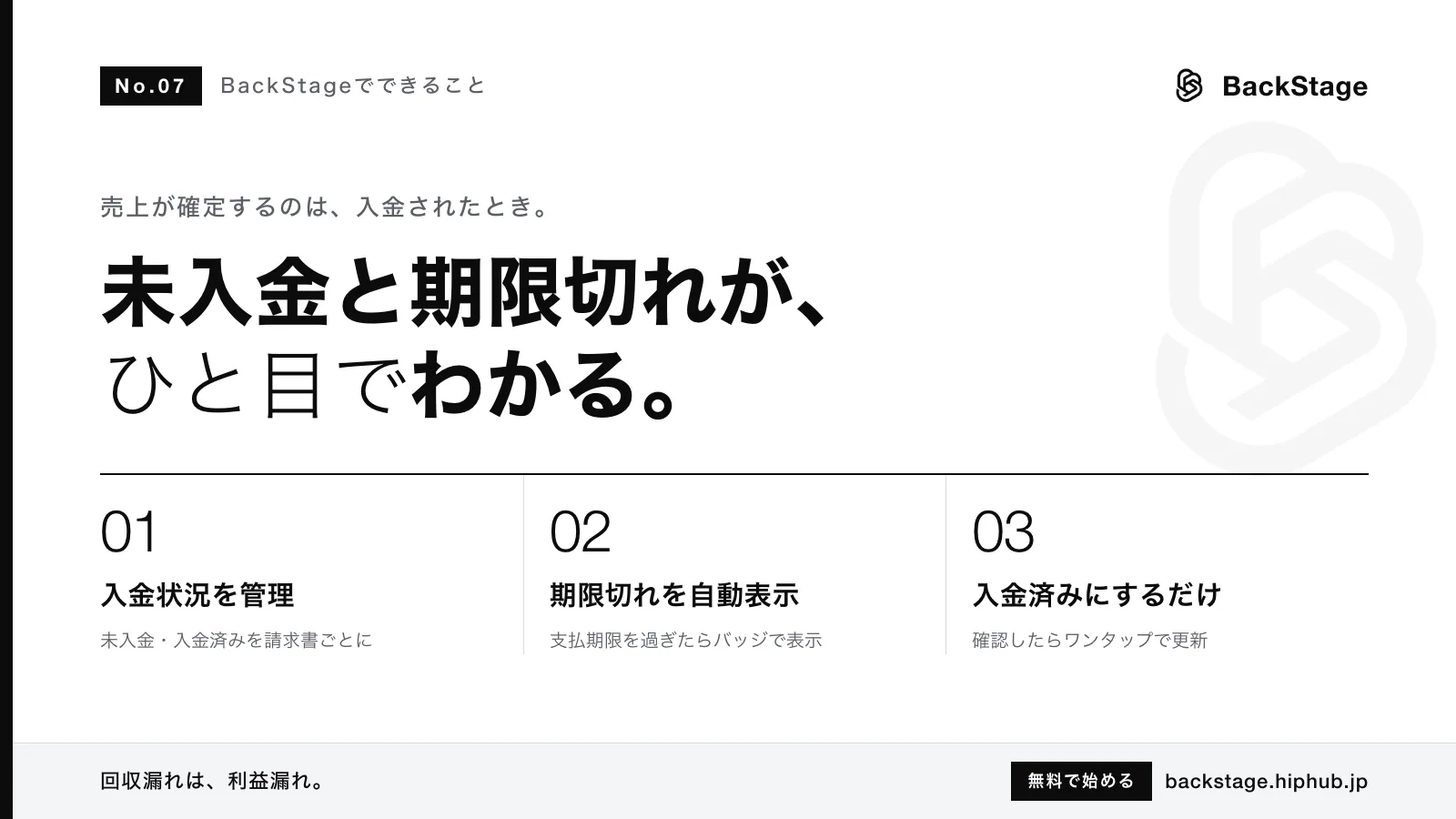 BackStageでできること #07｜未入金・期限切れがひと目でわかる