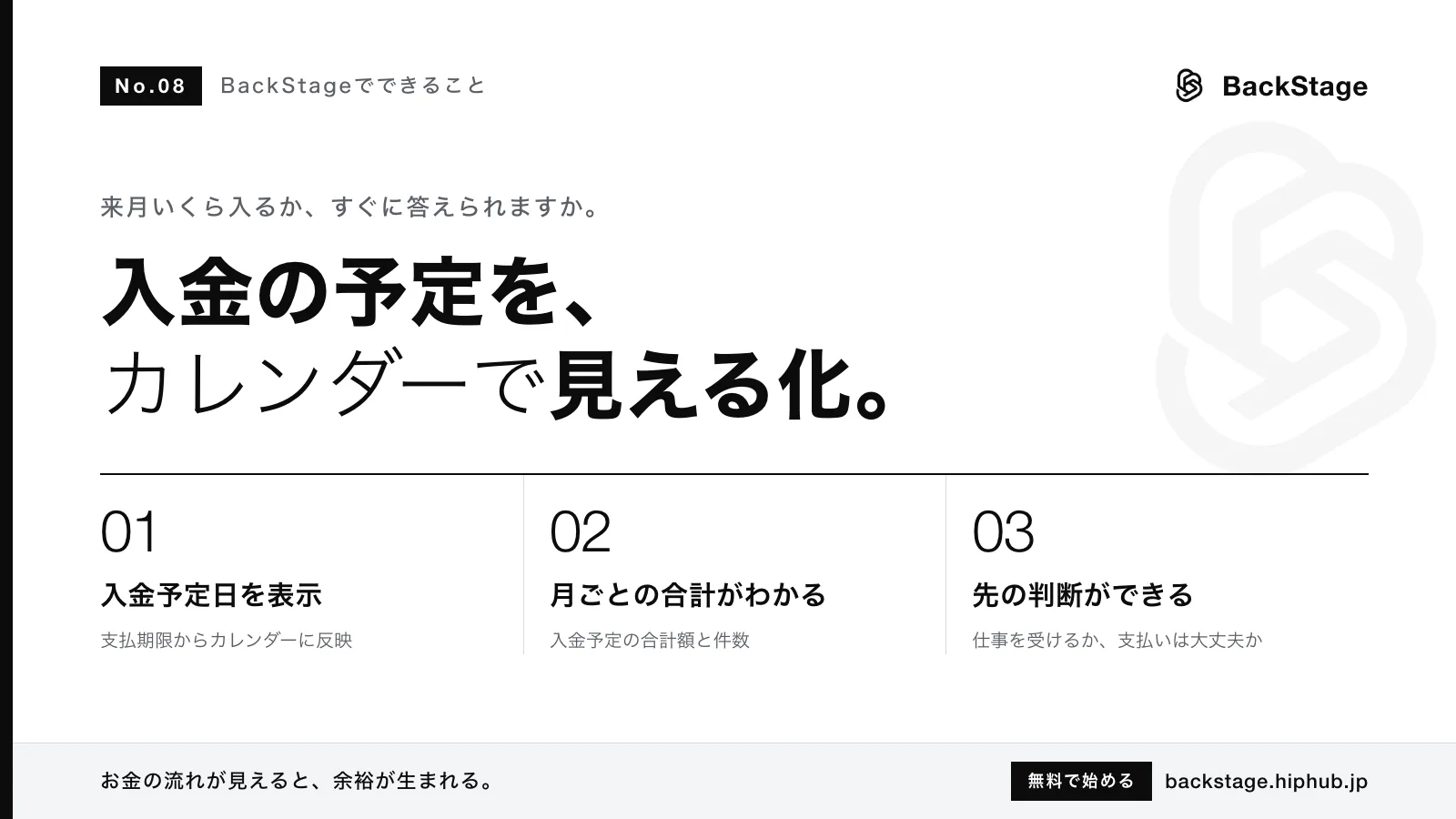 BackStageでできること #08｜入金予定カレンダー