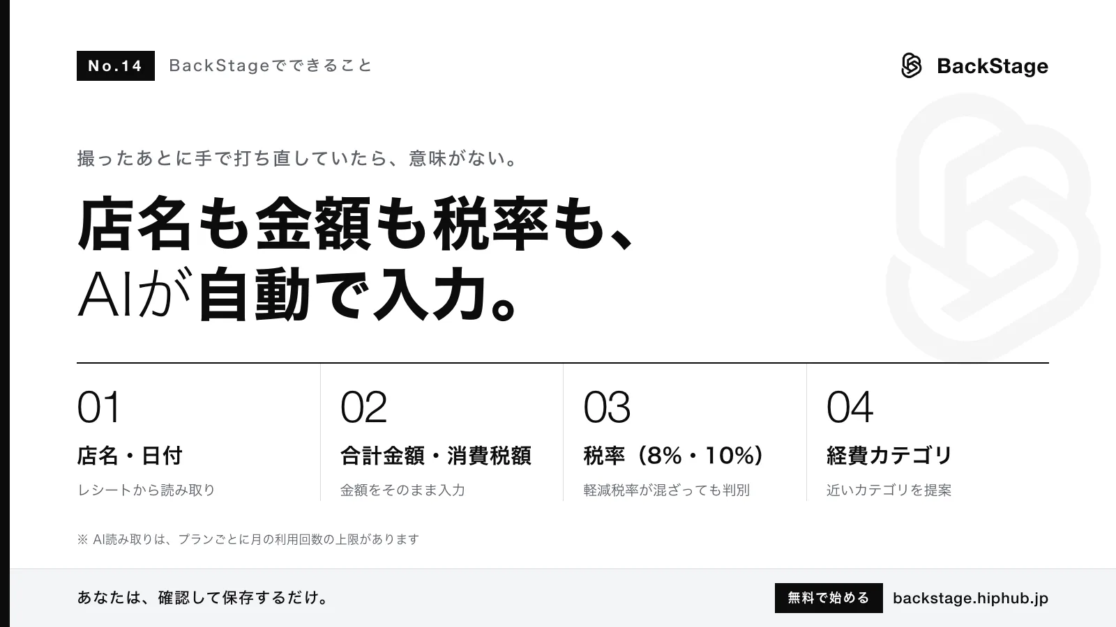 BackStageでできること #14｜店名・日付・金額・税率をAIが入力