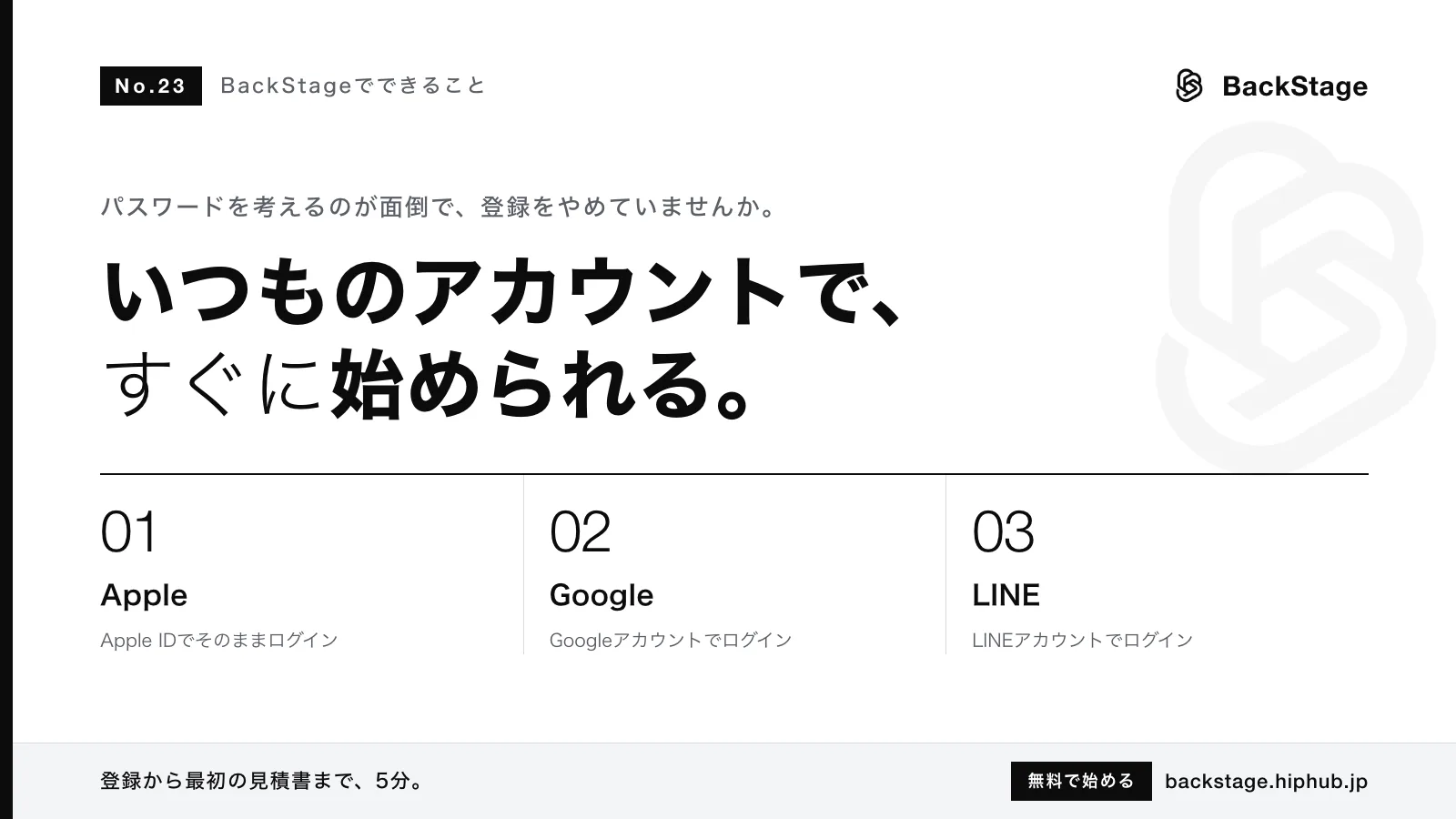 BackStageでできること #23｜Apple・Google・LINEでログイン