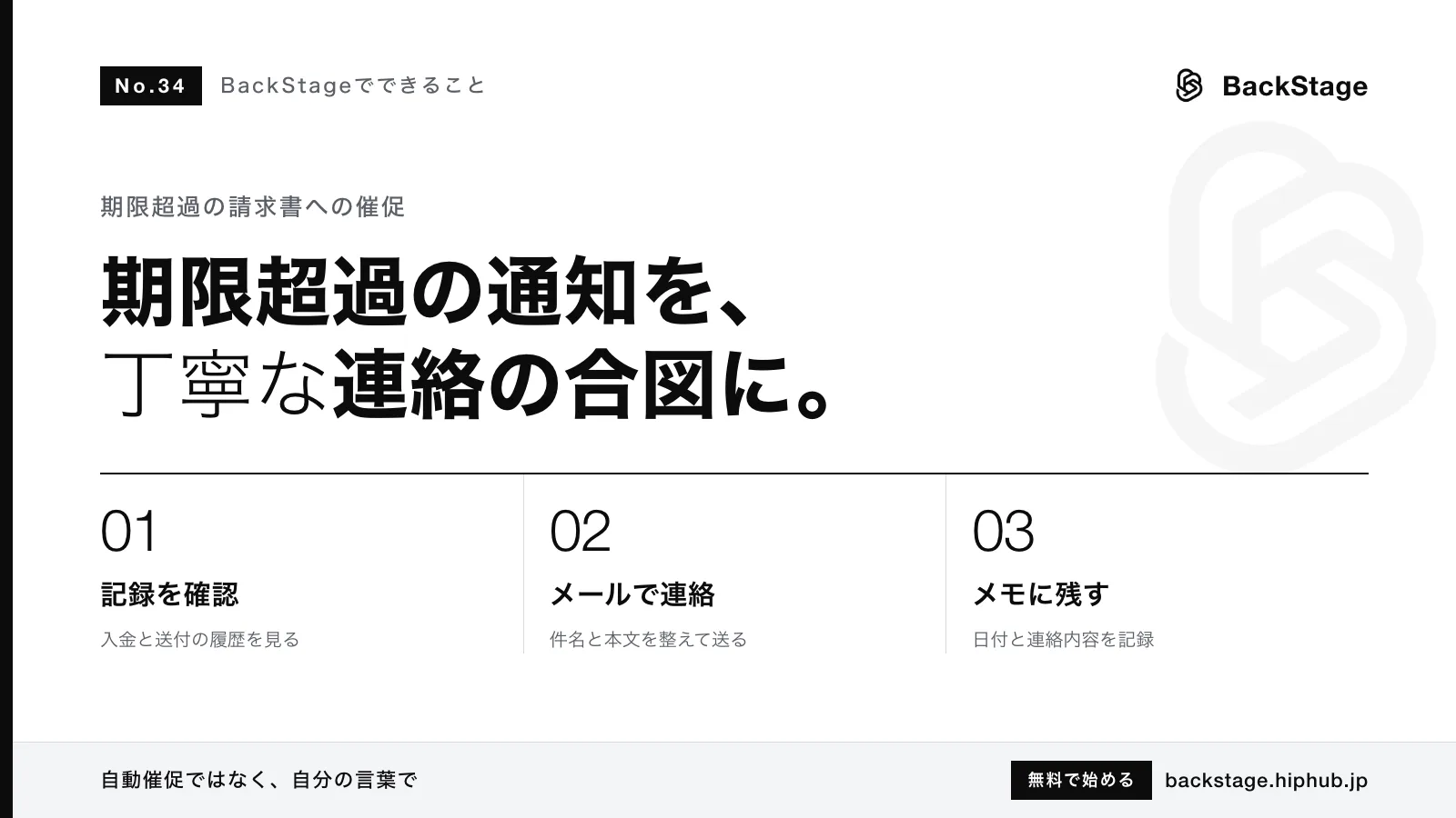 BackStageでできること #34｜期限を過ぎた請求書への催促：文例と送り方