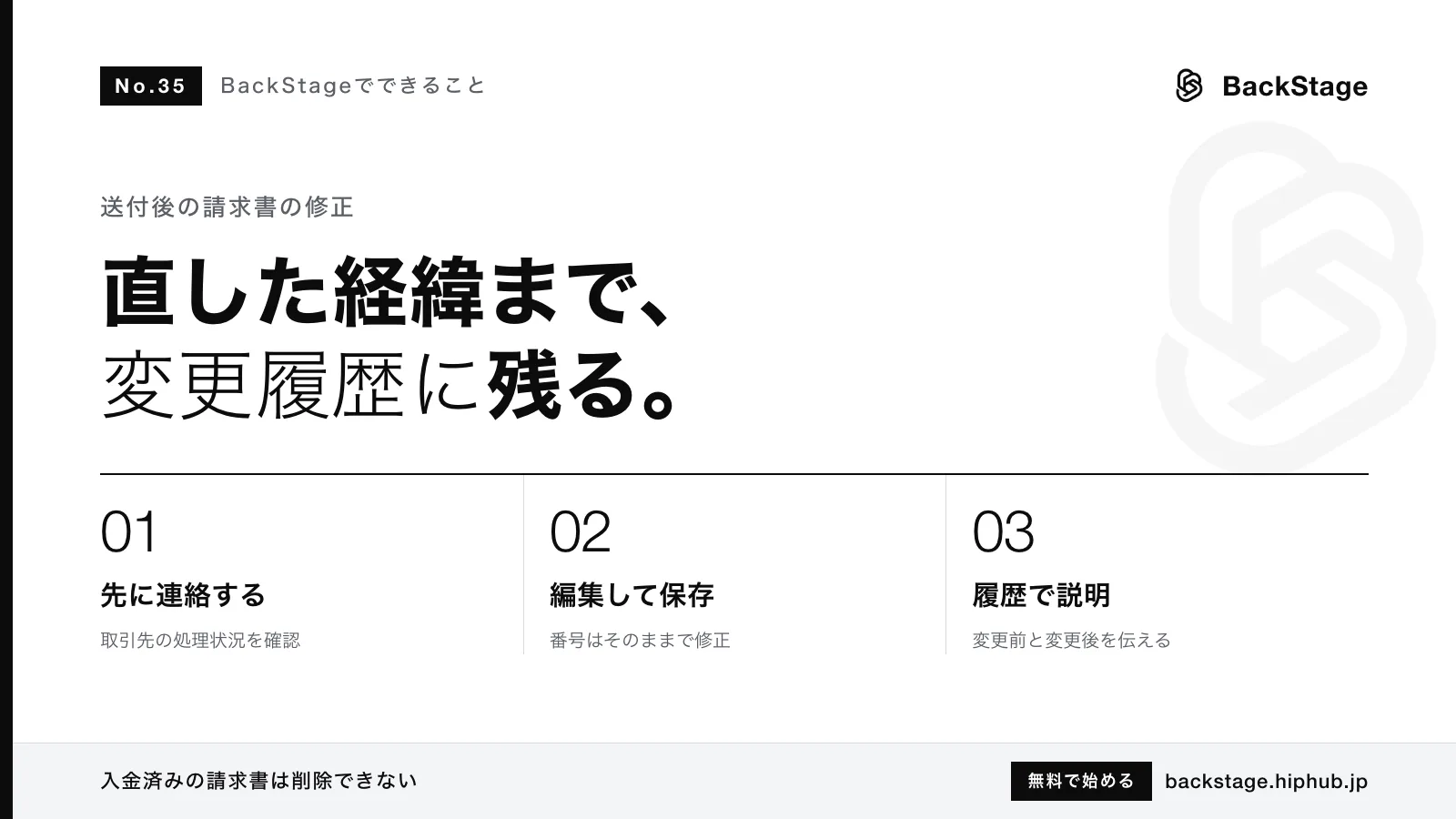 BackStageでできること #35｜送付後に請求書を直すときのマナーと変更履歴