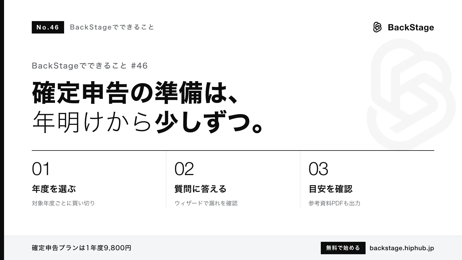 BackStageでできること #46｜確定申告プランはいつ買う？年度買い切りと準備スケジュール