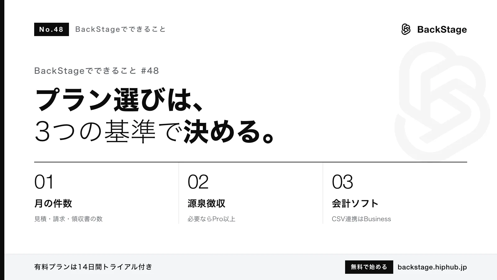 BackStageでできること #48｜料金プランの選び方｜Free・Pro・Business