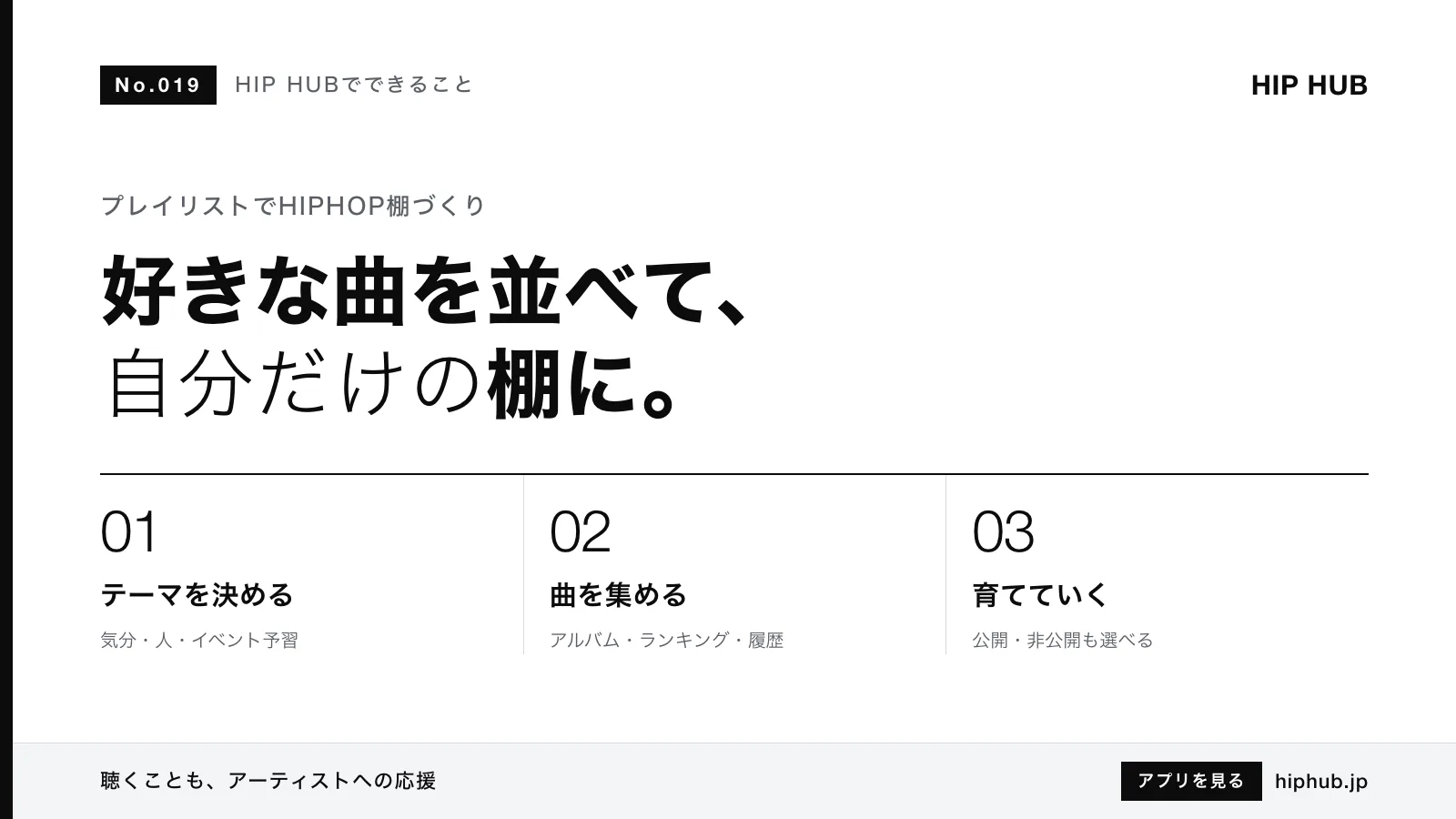 HIP HUBでできること #019｜プレイリストで自分だけのHIPHOP棚をつくる